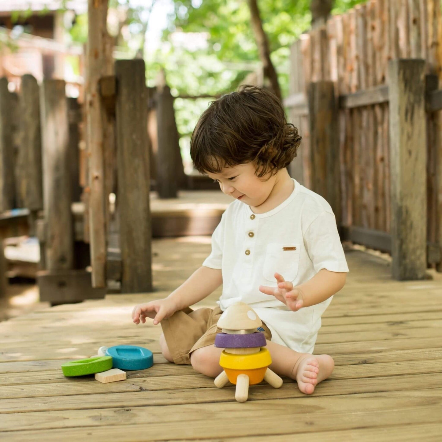 Stacking Rocket Wood Ring Set Toy