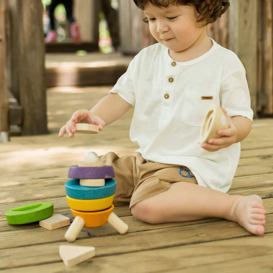 Stacking Rocket Wood Ring Set Toy