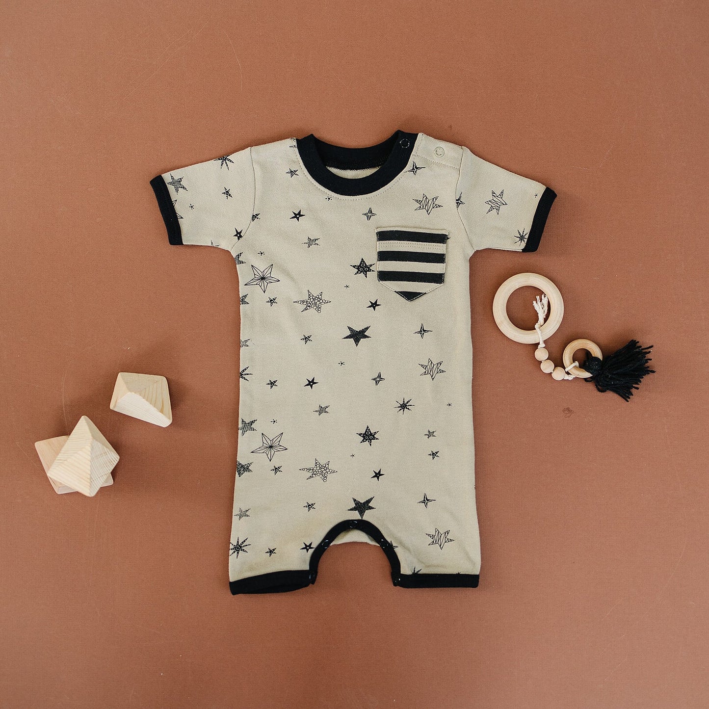 Organic Short Sleeve Baby Romper - Cosmic Stars