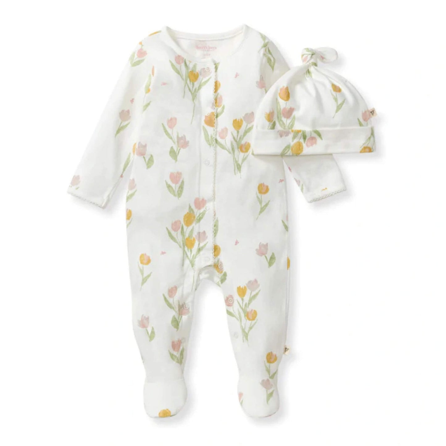 Tulip Fields Organic Baby Girl Jumpsuit & Hat Set