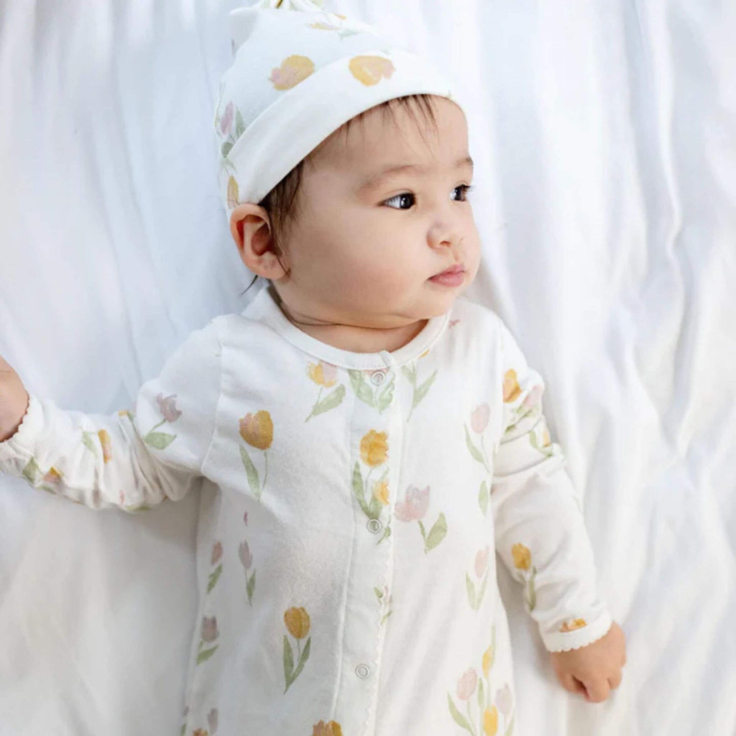Tulip Fields Organic Baby Girl Jumpsuit & Hat Set