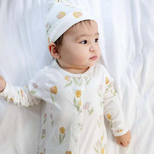 Tulip Fields Organic Baby Girl Jumpsuit & Hat Set