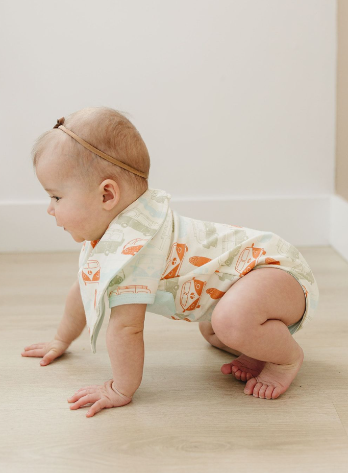 Organic Short Sleeve Baby Bodysuit - Vintage Buses