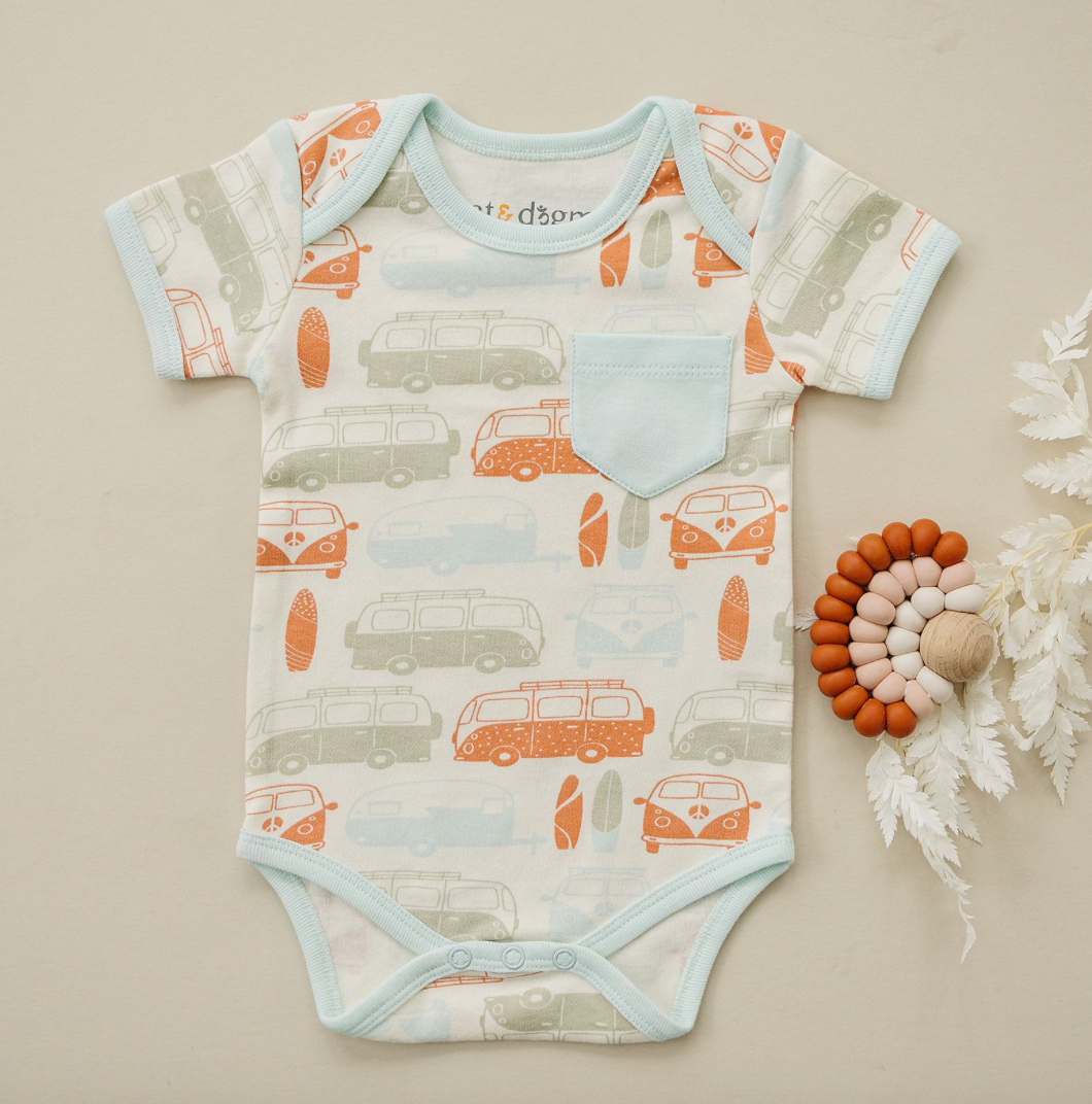 Organic Short Sleeve Baby Bodysuit - Vintage Buses
