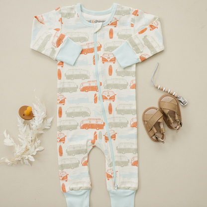 Organic Baby Romper - Vintage Buses