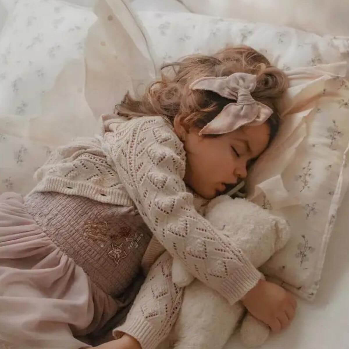 Valentina Organic Baby / Toddler Tutu Romper Dress - Mauve sleeping model 