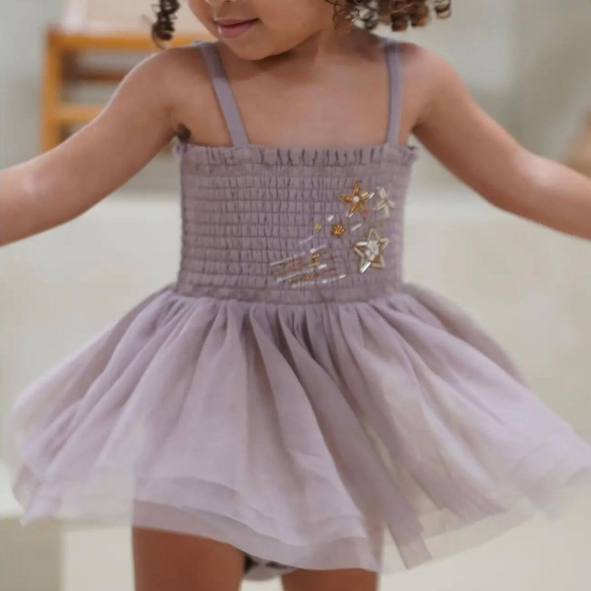 Valentina Organic Baby / Toddler Tutu Romper Dress - Mauve skirt flare detail