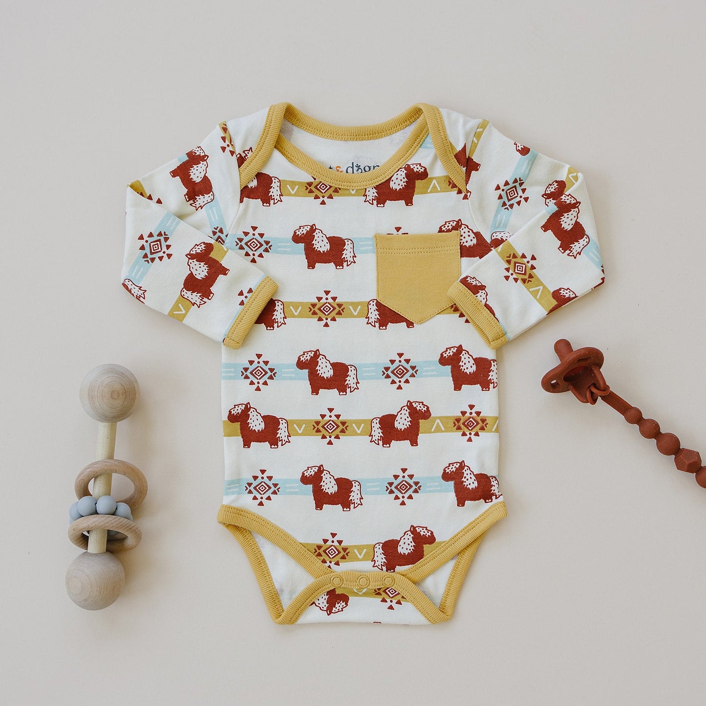 Organic Long Sleeve Baby Bodysuit - Aztec Pony