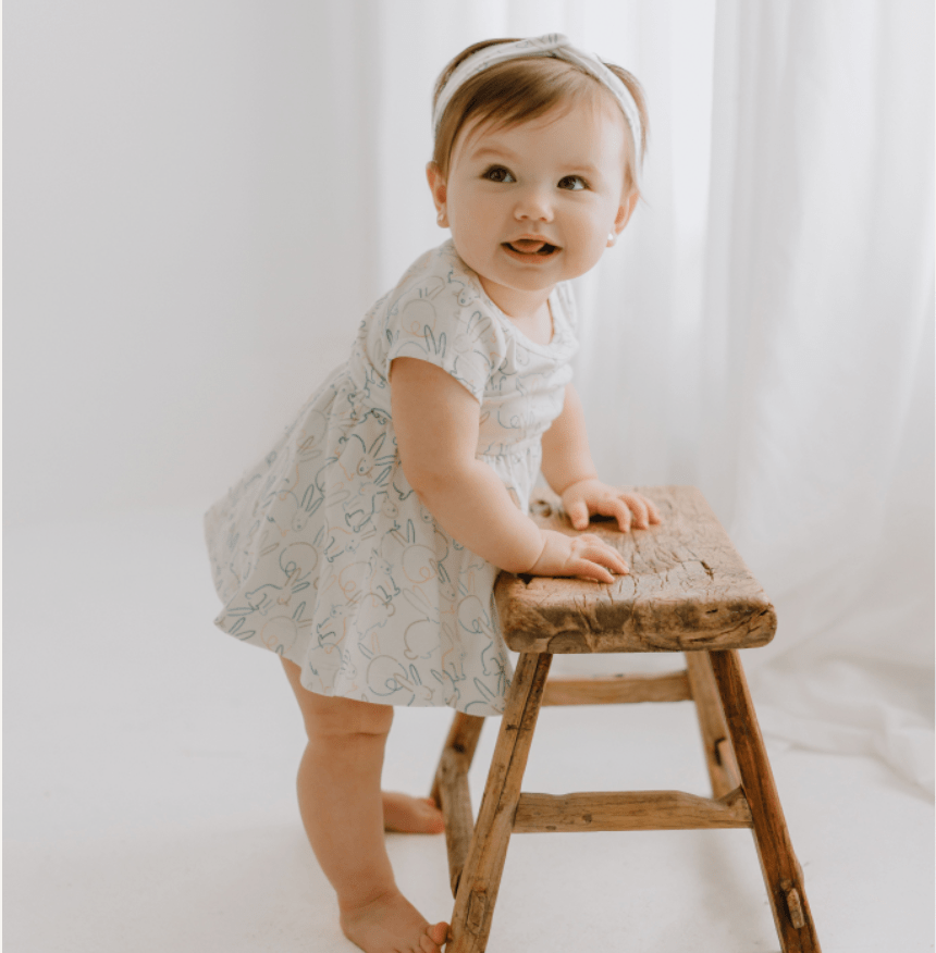 Organic Short Sleeve Twirl Dress - Bunnies