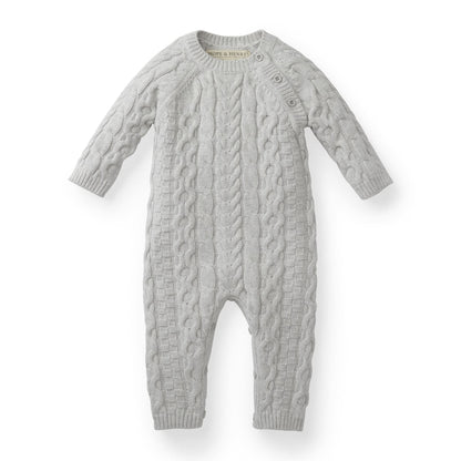 Organic Baby Boy Cable Knit Sweater Romper