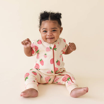 Organic Baby Short Sleeve Zip Romper - Strawberries