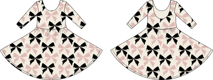 Organic Girls Twirl Dress - Black and Pink Bows
