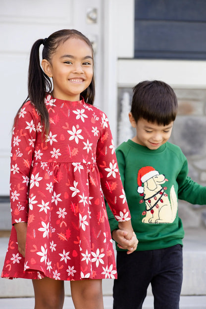 Organic Girls Holiday Dress - Winter Florals