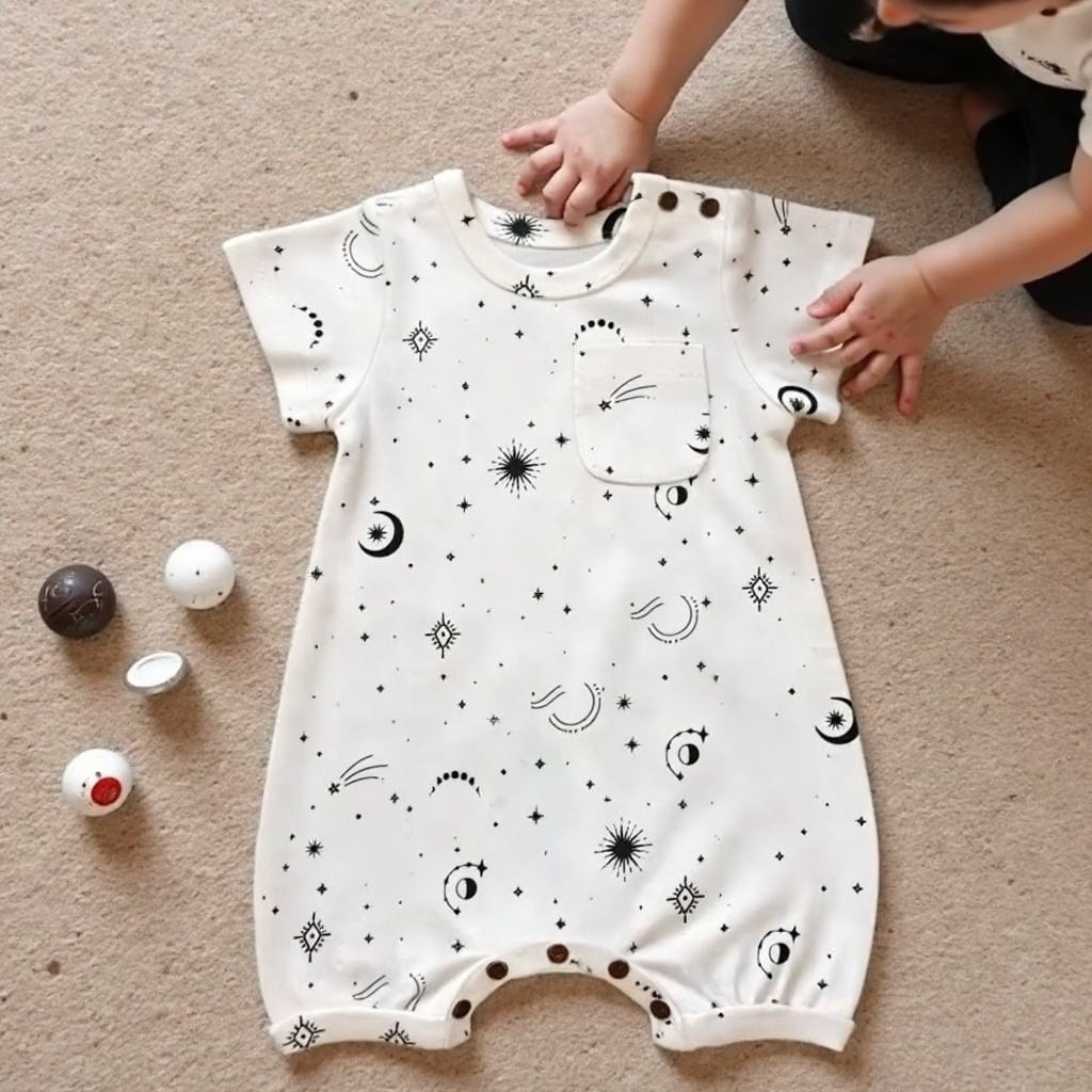 Short Sleeve Organic Baby Romper - Celestial