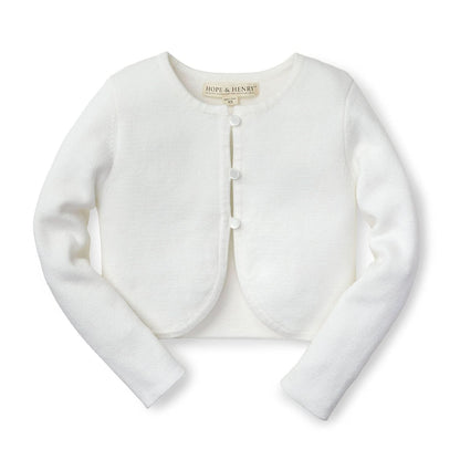 Organic Baby Girl Cropped Curved Hem Cardigan - White