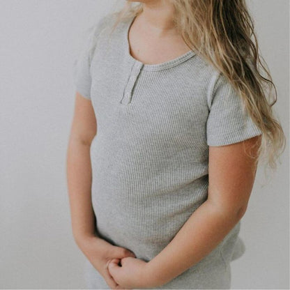 Organic Toddler Waffle Top - Light Gray