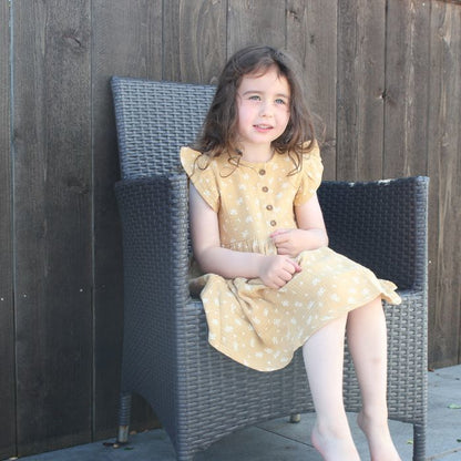Organic Gia Muslin Ruffle Sleeve Baby Dress - Honeysuckle