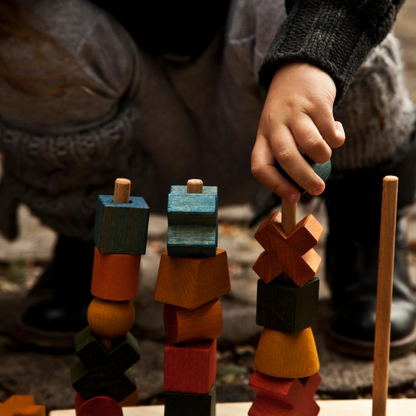 Wood Baby Toy Montessori Stacking Shapes - Rainbow