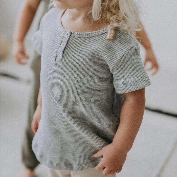 Organic Toddler Waffle Top - Light Gray