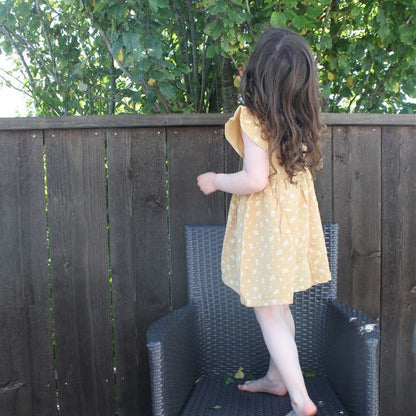 Organic Gia Muslin Ruffle Sleeve Baby Dress - Honeysuckle