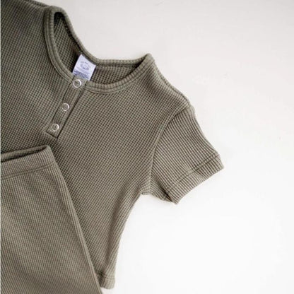 Organic Toddler Waffle Top - Olive