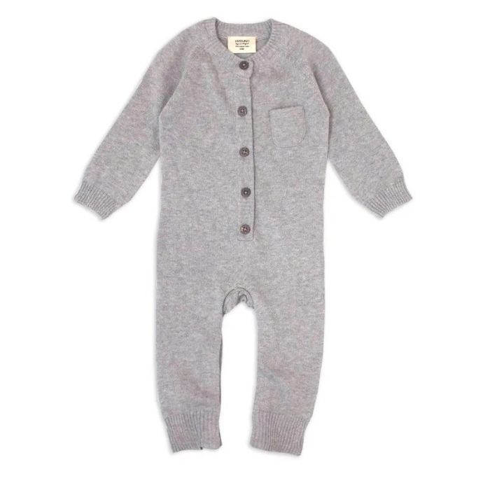 Milan Organic Baby Romper / Knit Sweater Button Jumpsuit flat lay full view