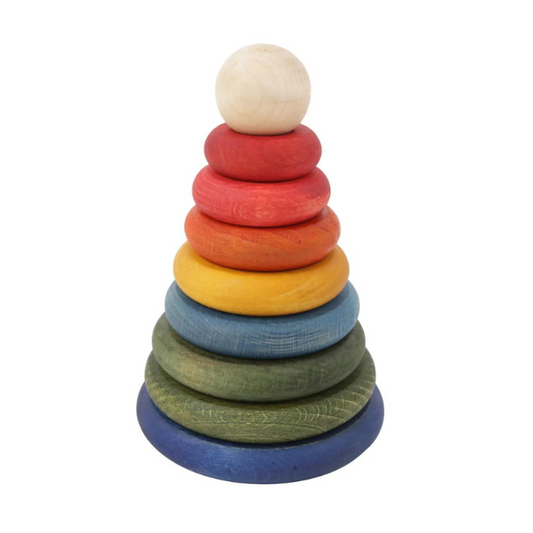 Wood Baby Toy Montessori Stacking Rings - Rainbow