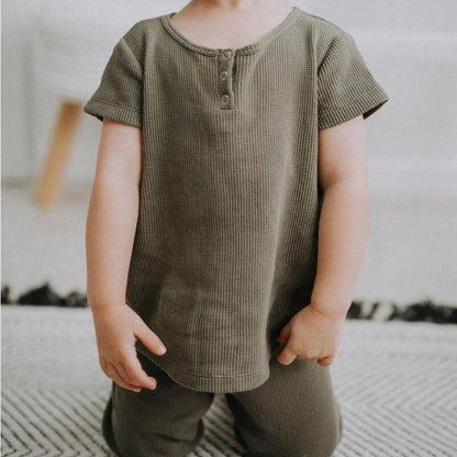 Organic Toddler Waffle Top - Olive