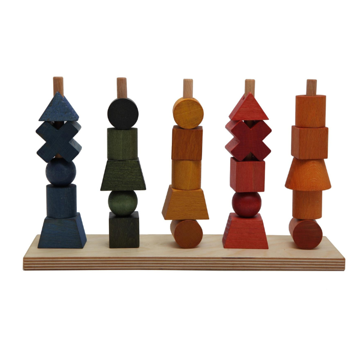 Wood Baby Toy Montessori Stacking Shapes Rainbow Young Eden
