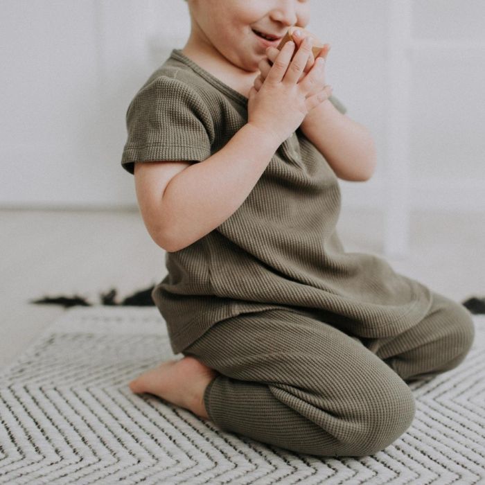 Organic Toddler Waffle Pant - Olive