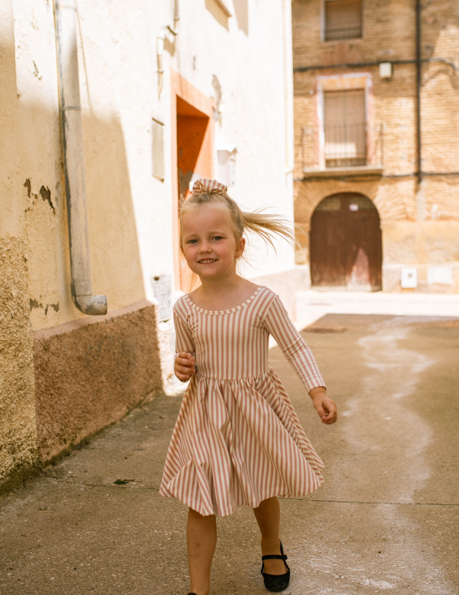 Organic Girls Twirl Dress - Pink Stripes Young Eden Organic Girls Twirl Dress - Pink Stripes Young Eden