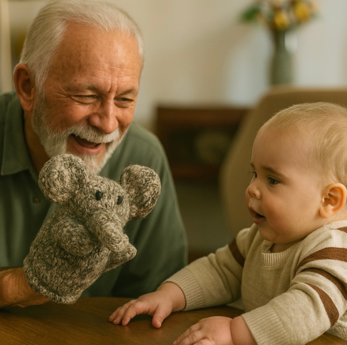 Organic Wool Knit Hand Puppet - Elliot the Elephant