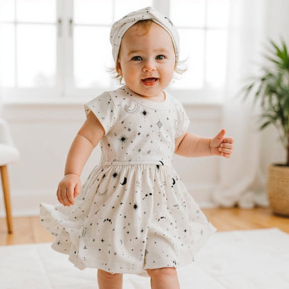 Short Sleeve Twirl Dress - Celestial