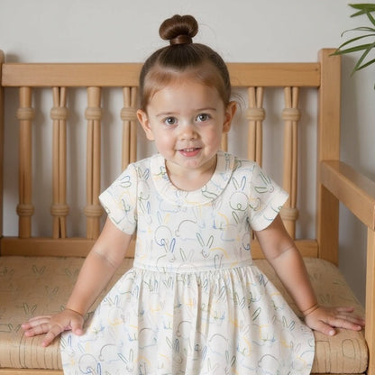 Organic Short Sleeve Twirl Dress - Bunnies