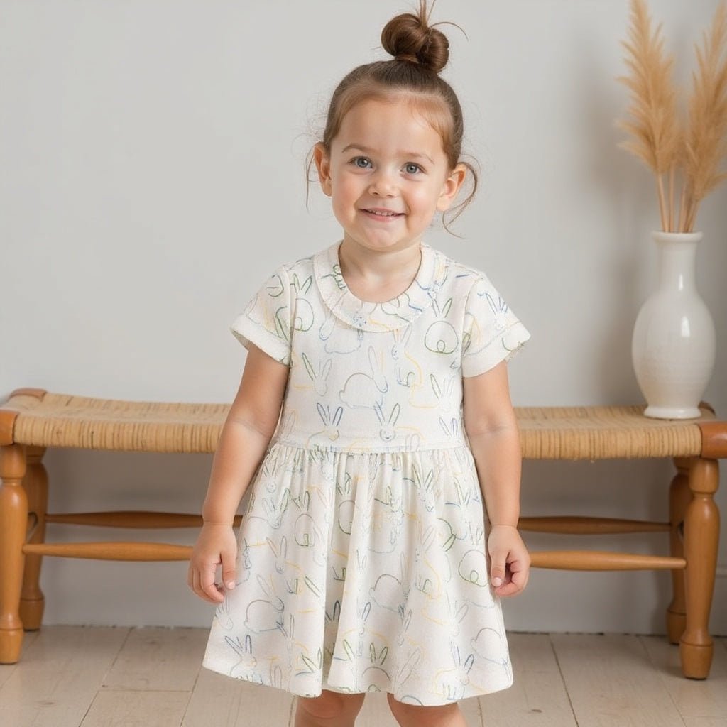 Organic Short Sleeve Twirl Dress - Bunnies