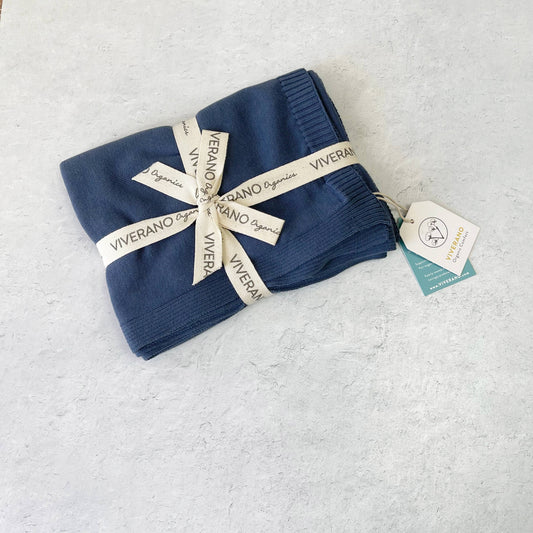 Milan Sweater Knit Organic Cotton Baby Blanket - Navy