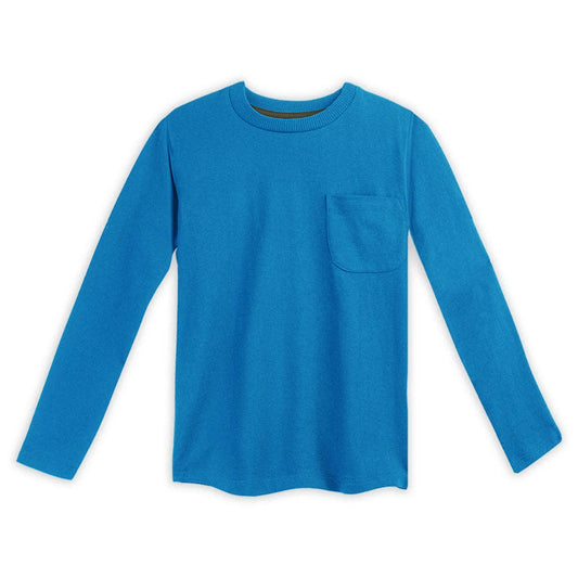 Organic Cotton Kids Shirt - Long Sleeve Pocket Tee - Mid Blue