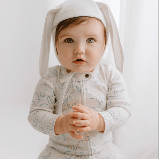 Organic Baby Bonnet Hat with Bunny Ears - Ivory