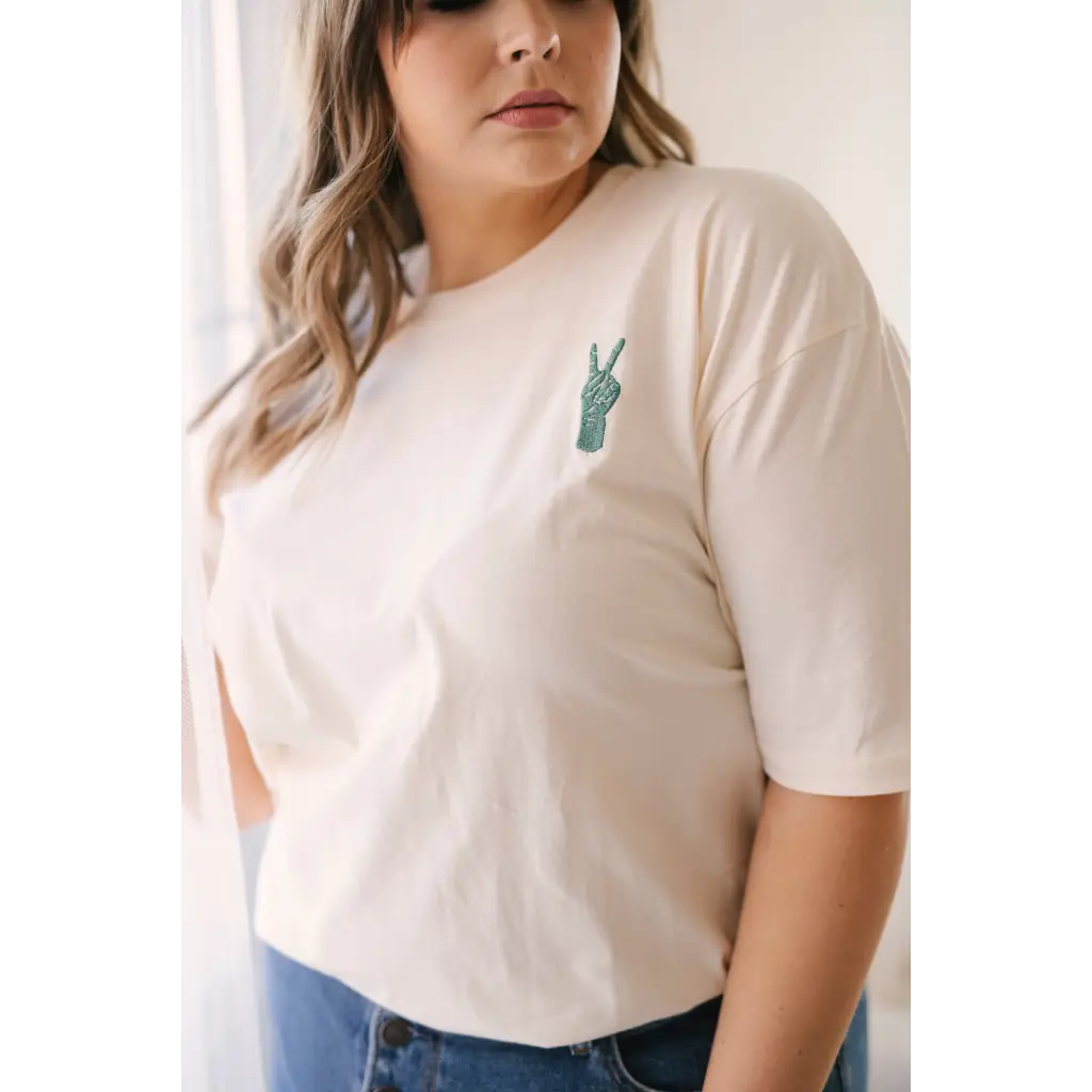 Organic Adults Good Vibes Embroidered Peace T-Shirt