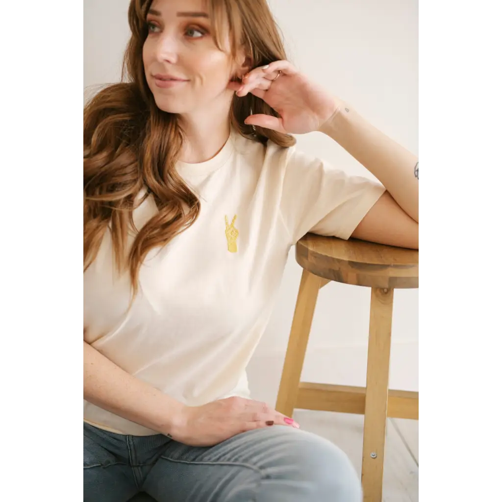 Organic Adults Good Vibes Embroidered Peace T-Shirt