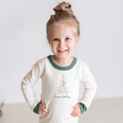 Organic Baby & Toddler Pajamas - Happy Holidays - Pine Green