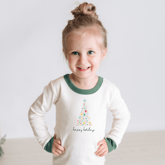 Organic Baby & Toddler Pajamas - Happy Holidays - Pine Green