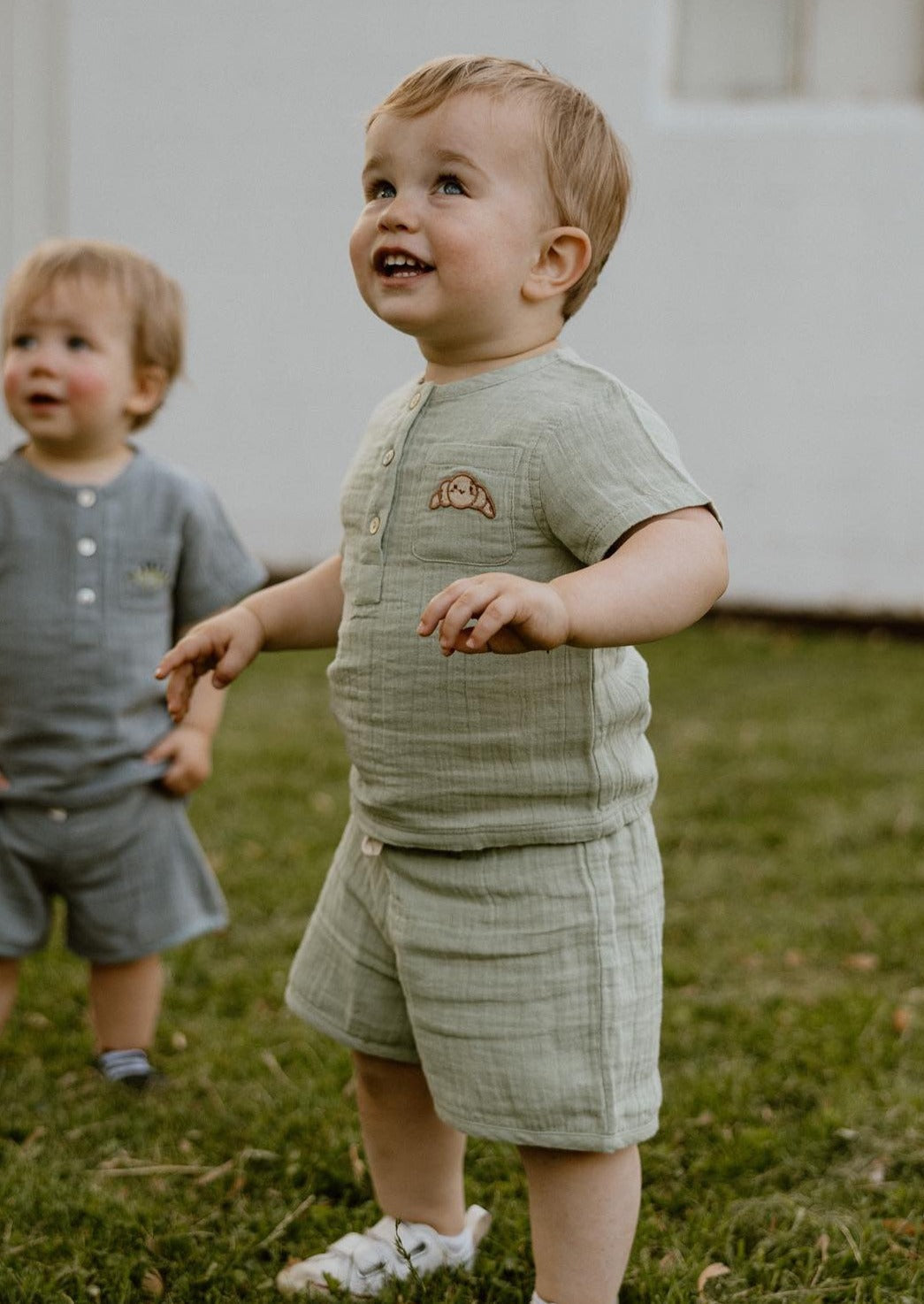 Cayden Organic Muslin Petit Croissant Set - Sage