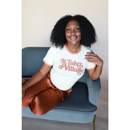 Organic Adult Retro Ringer Tee - It Takes a Village