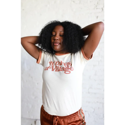Organic Adult Retro Ringer Tee - It Takes a Village