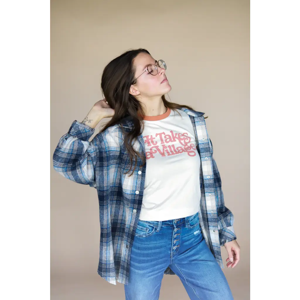 Organic Adult Retro Ringer Tee - It Takes a Village