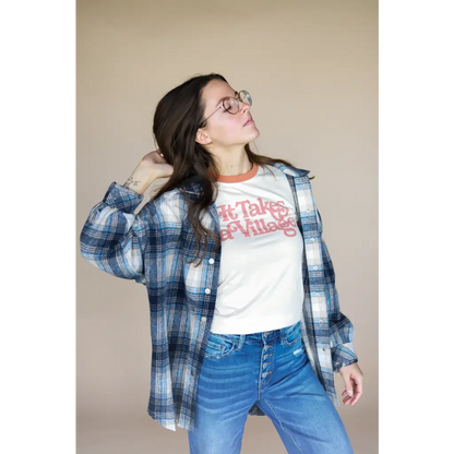 Organic Adult Retro Ringer Tee - It Takes a Village