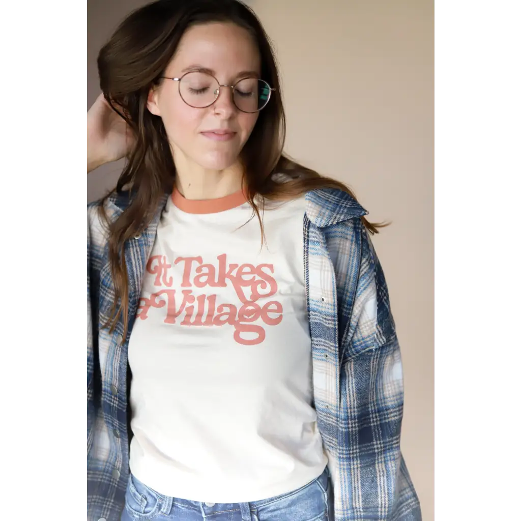 Organic Adult Retro Ringer Tee - It Takes a Village