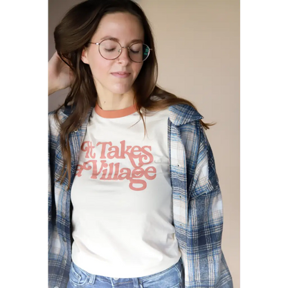 Organic Adult Retro Ringer Tee - It Takes a Village