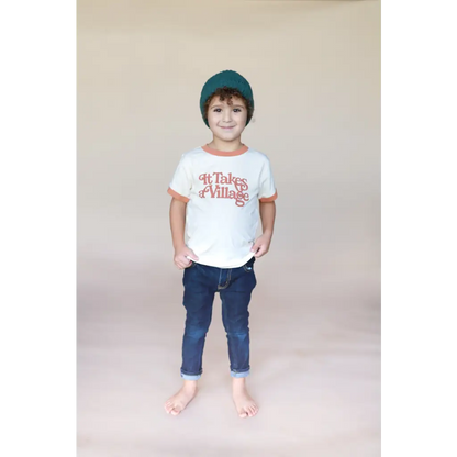 Organic Toddler & Kids Ringer T-Shirt - It Takes a Village